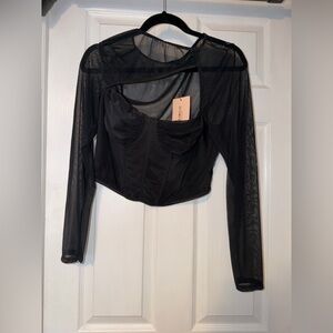 Mesh Corset Long Sleeve Top